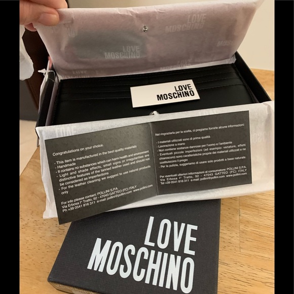 NWT Love Moschino Authentic Metallic Hearts Wallet Black And Silver - Picture 10 of 15